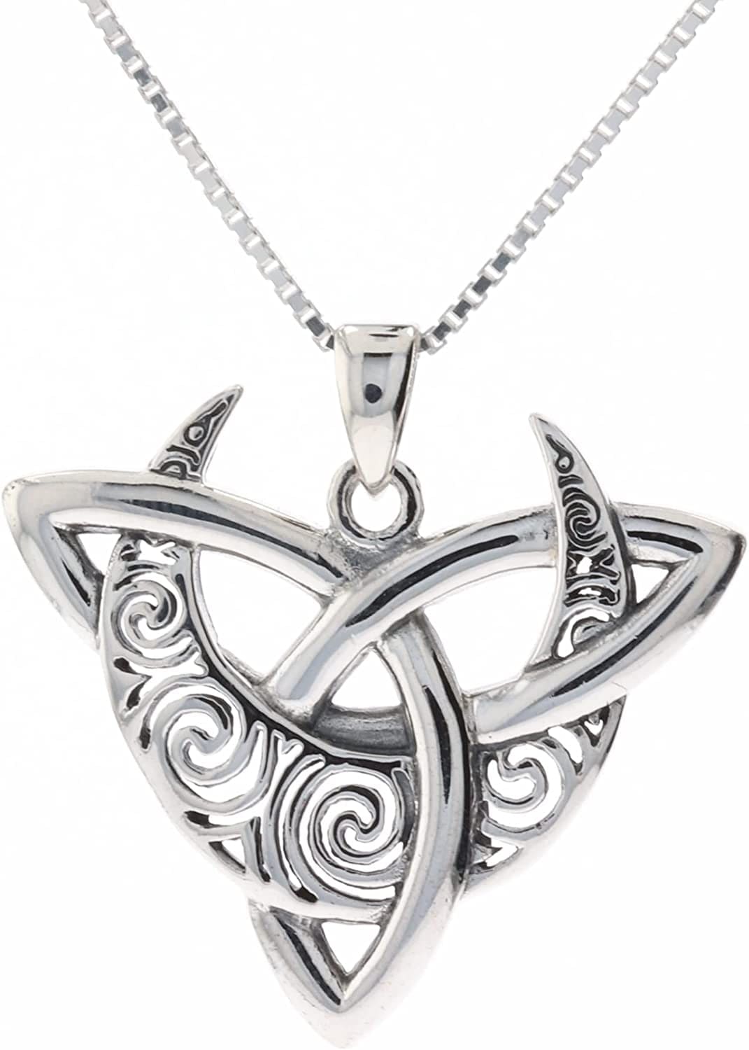 Sterling Silver Celtic Triquetra Moon Goddess Trinity Knot Pendant Necklace 18"