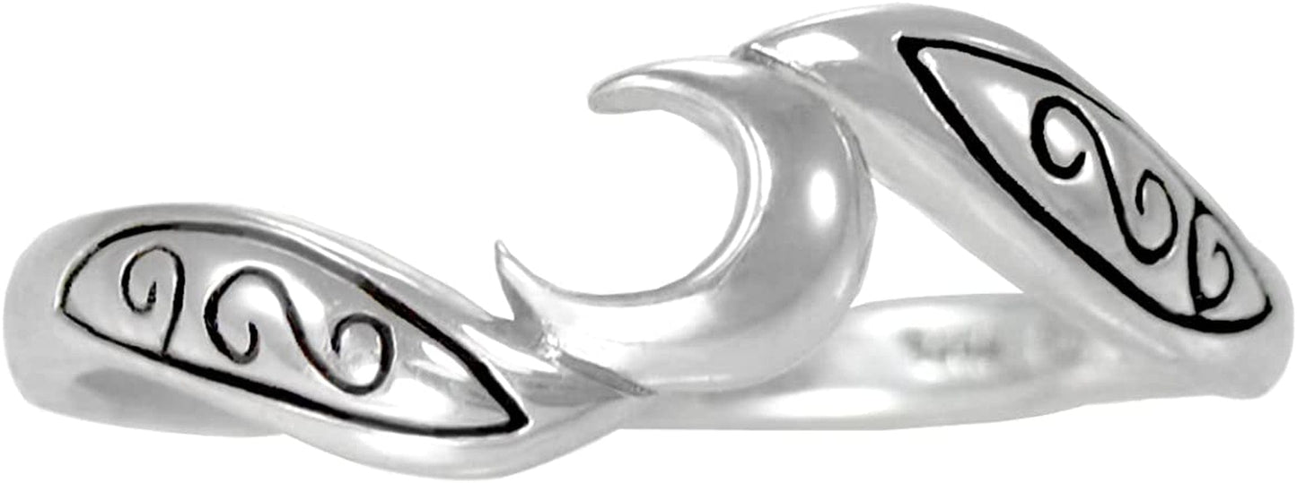 Sterling Silver Crescent Moon Ring (Size 4-15)