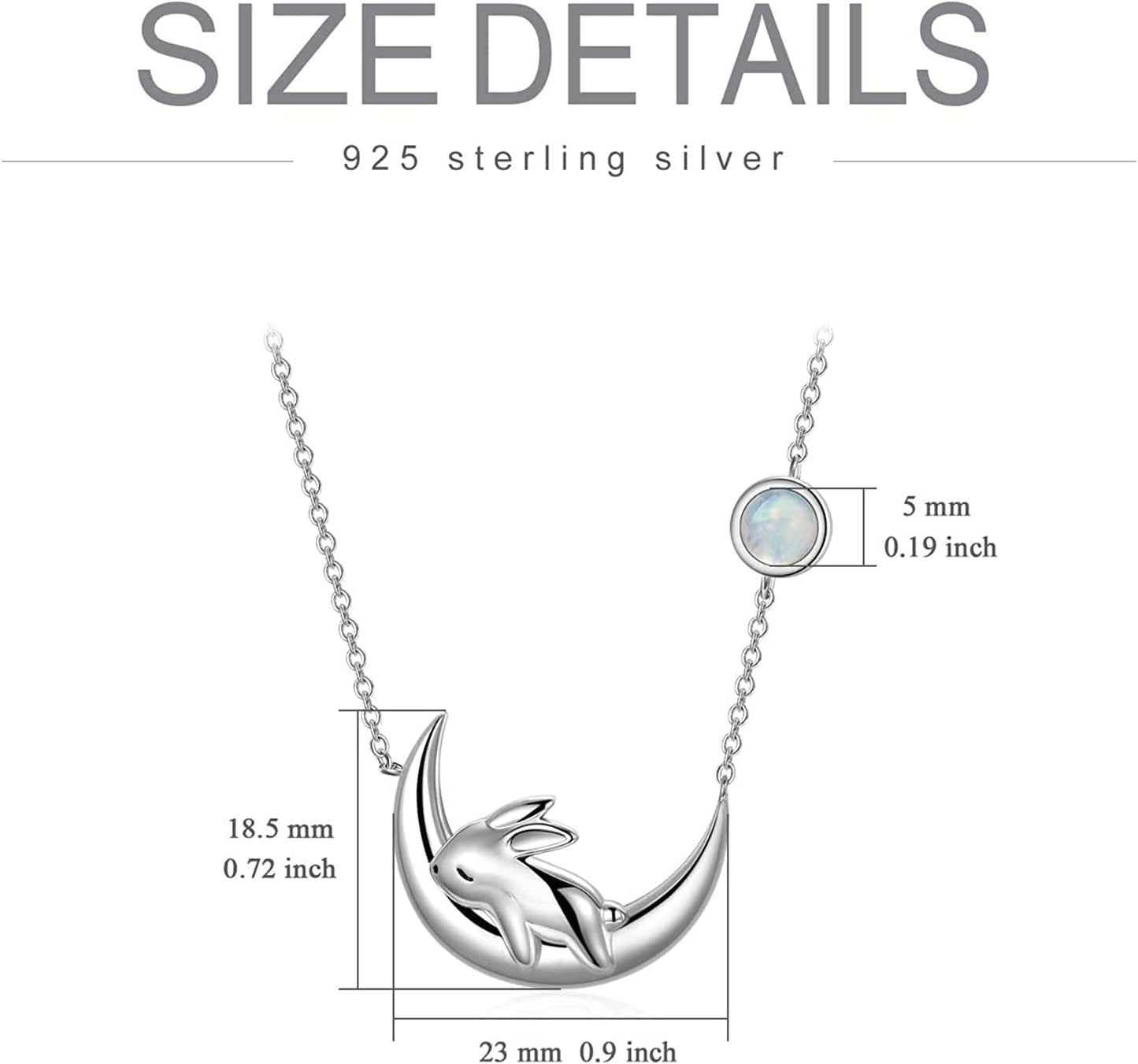 Sterling Silver Cute Bunny on the Moon Necklace for Women, Simulated Moonstone Pendant Necklaces, June Birthday Gift for Women Girls