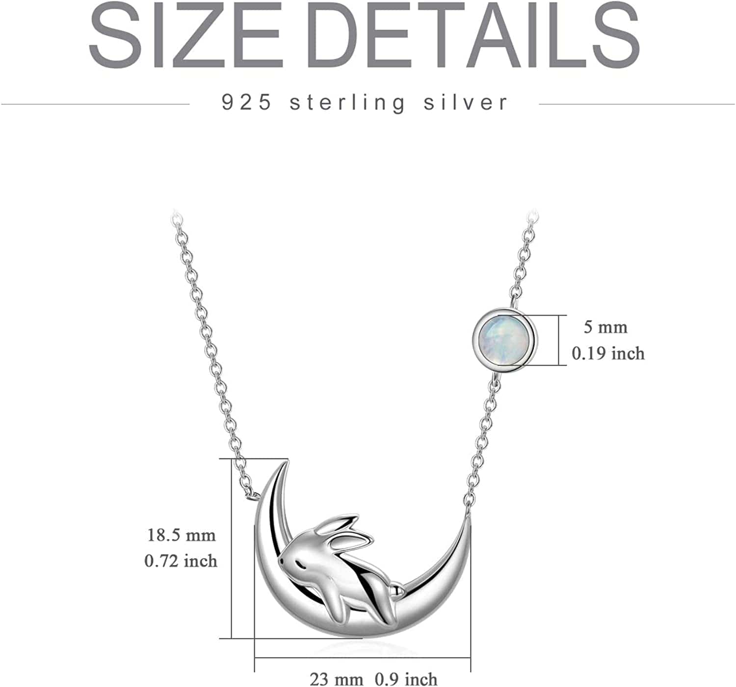 Sterling Silver Cute Bunny on the Moon Necklace for Women, Simulated Moonstone Pendant Necklaces, June Birthday Gift for Women Girls