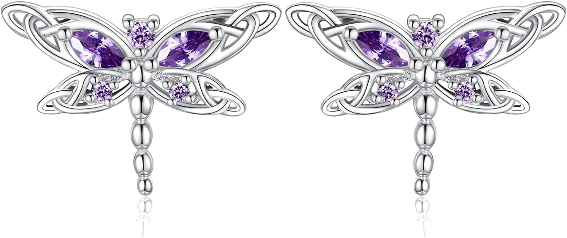 Sterling Silver Dragonfly Earrings for Women: Celtic Infinity Dangle Dragonfly Earrings Christmas Jewelry Gifts for Dragonfly Lovers Purple dragonfly studs