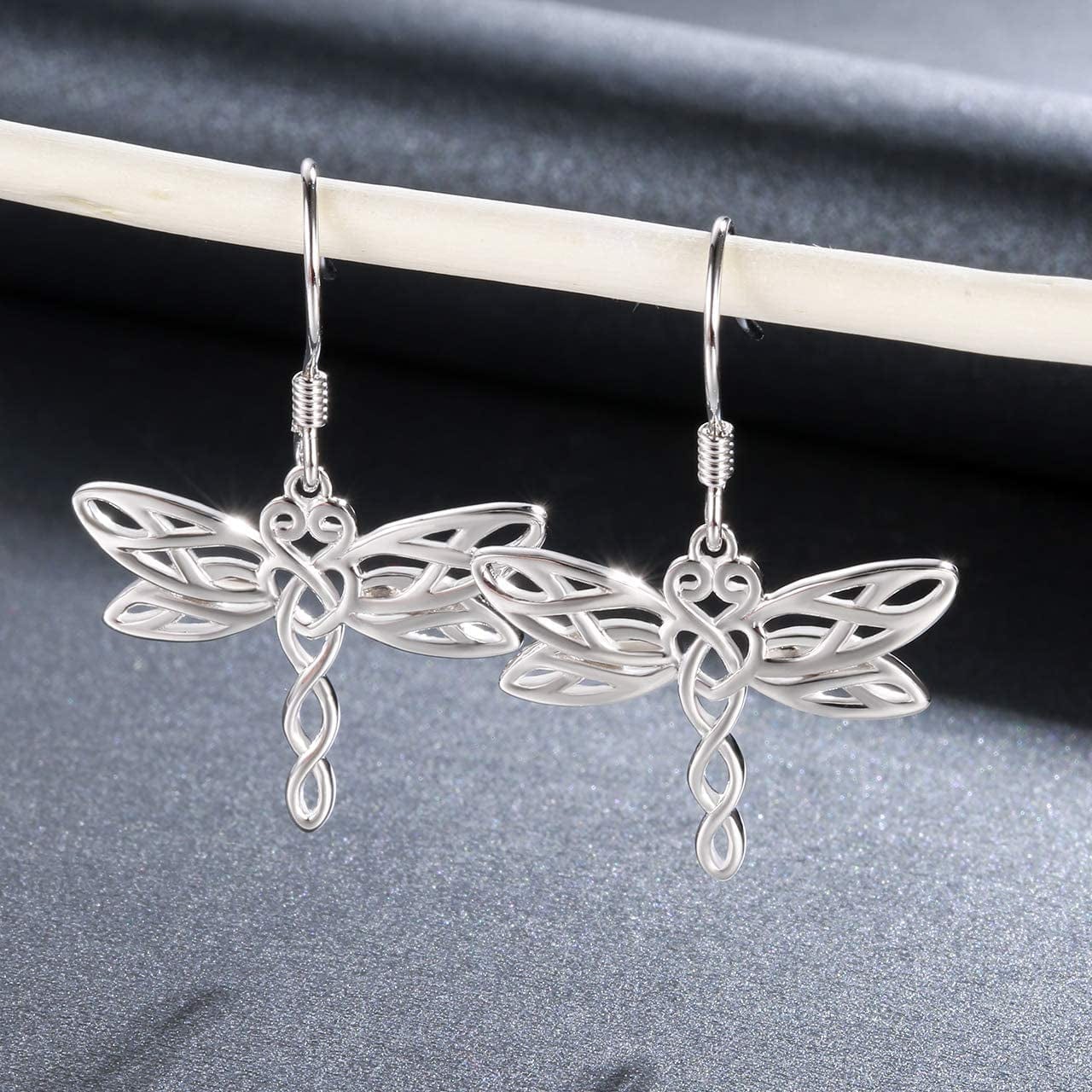 Sterling Silver Dragonfly Earrings for Women: Celtic Infinity Dangle Dragonfly Earrings Christmas Jewelry Gifts for Dragonfly Lovers