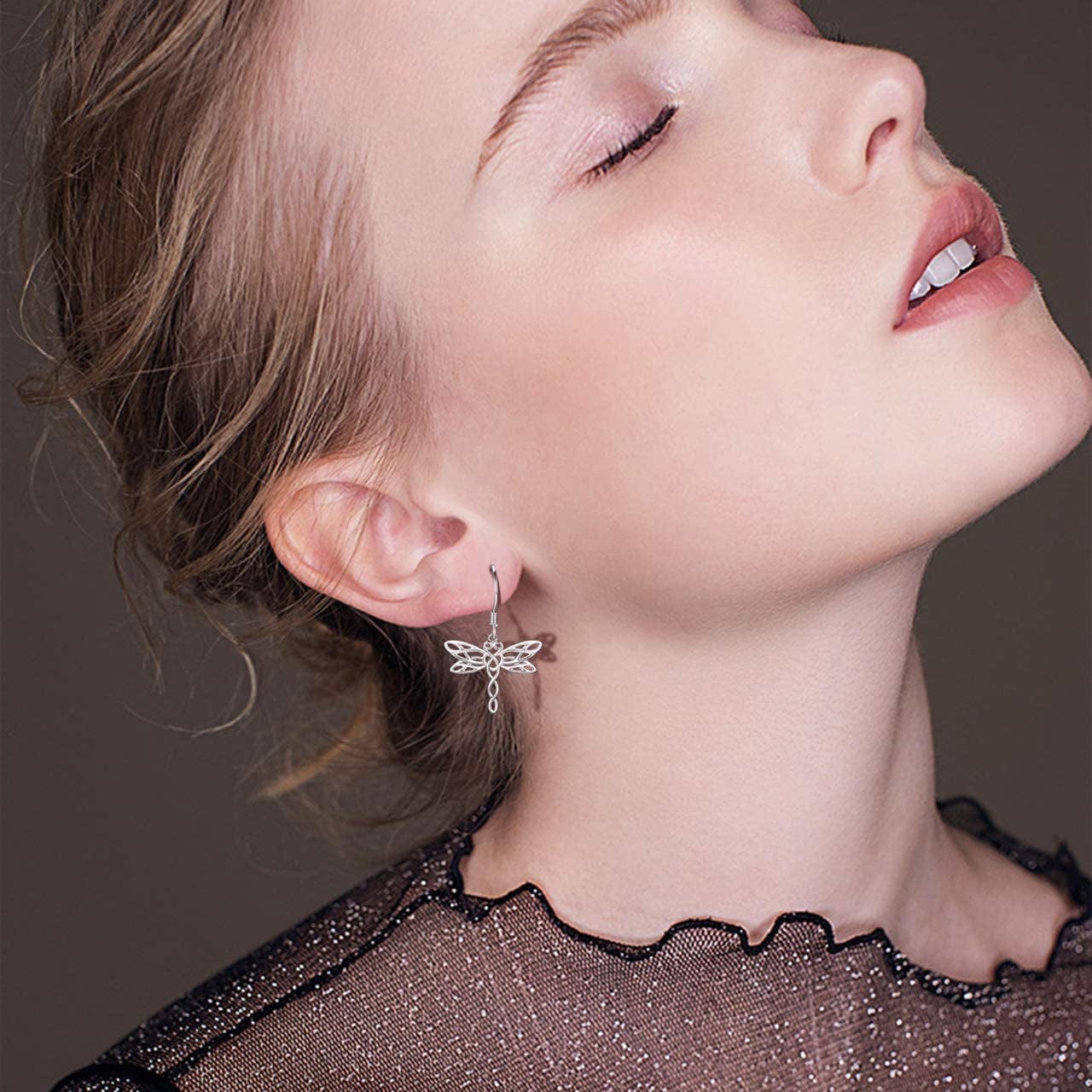 Sterling Silver Dragonfly Earrings for Women: Celtic Infinity Dangle Dragonfly Earrings Christmas Jewelry Gifts for Dragonfly Lovers