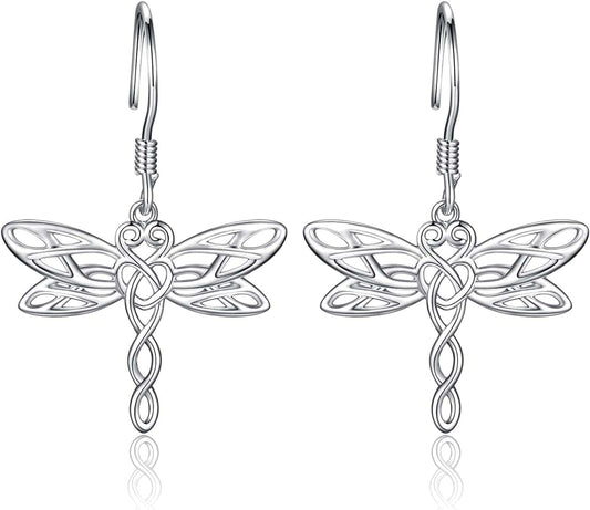 Sterling Silver Dragonfly Earrings for Women: Celtic Infinity Dangle Dragonfly Earrings Christmas Jewelry Gifts for Dragonfly Lovers Silver dragonfly