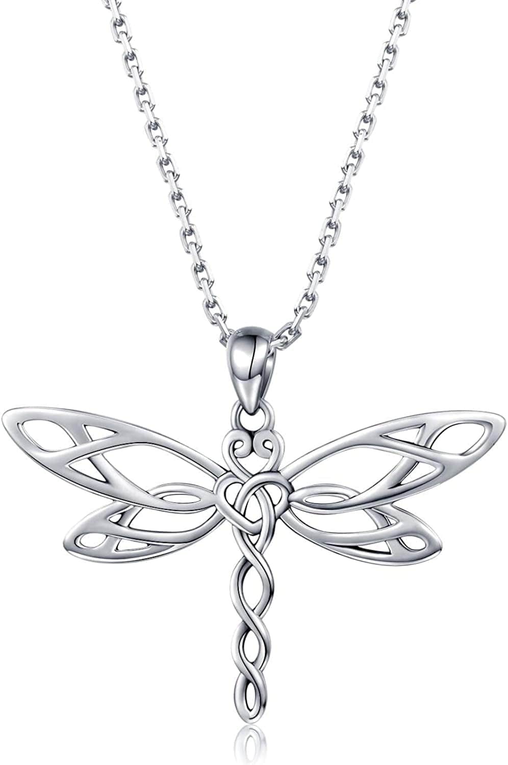Sterling Silver Dragonfly Necklace for Women: Celtic Infinity Dragonfly Pendant Christmas Jewelry Gifts for Dragonfly Lovers Antiqued dragonfly