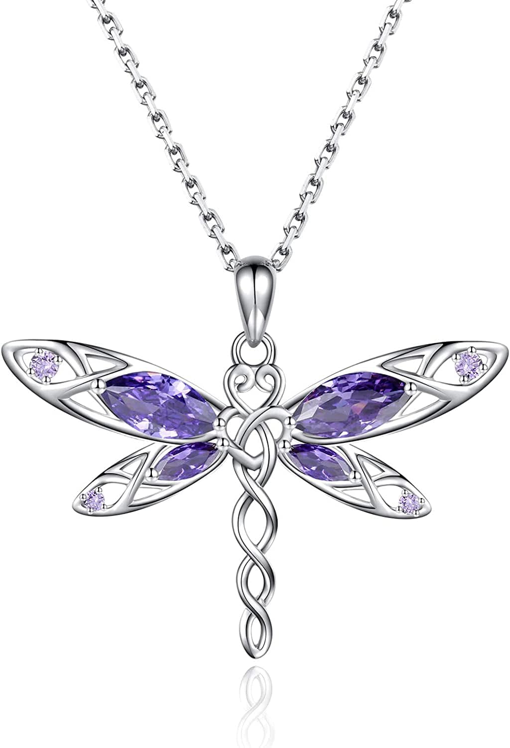 Sterling Silver Dragonfly Necklace for Women: Celtic Infinity Dragonfly Pendant Christmas Jewelry Gifts for Dragonfly Lovers Purple dragonfly