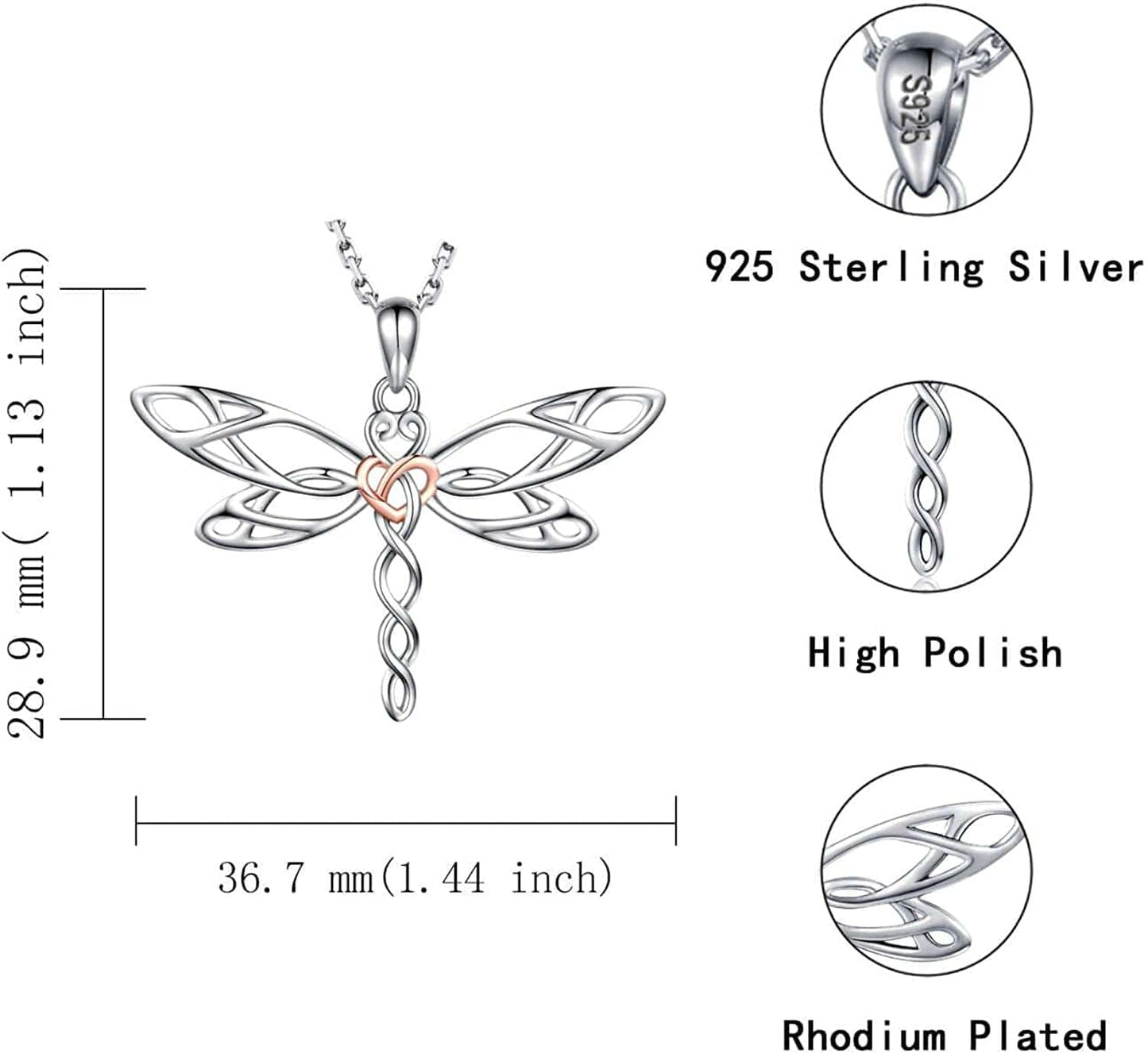 Sterling Silver Dragonfly Necklace for Women: Celtic Infinity Dragonfly Pendant Christmas Jewelry Gifts for Dragonfly Lovers