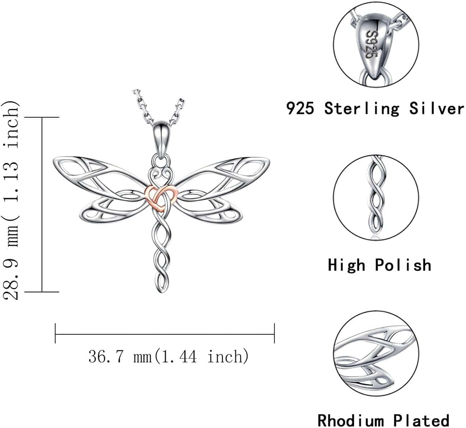 Sterling Silver Dragonfly Necklace for Women: Celtic Infinity Dragonfly Pendant Christmas Jewelry Gifts for Dragonfly Lovers