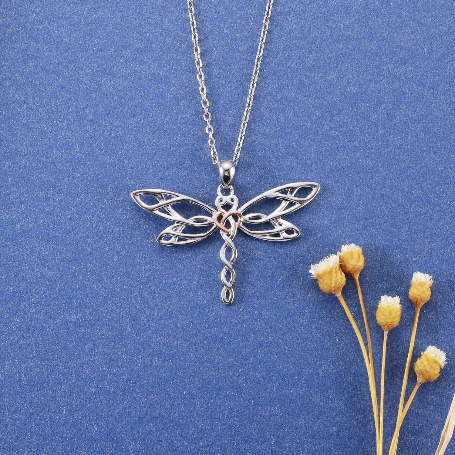 Sterling Silver Dragonfly Necklace for Women: Celtic Infinity Dragonfly Pendant Christmas Jewelry Gifts for Dragonfly Lovers