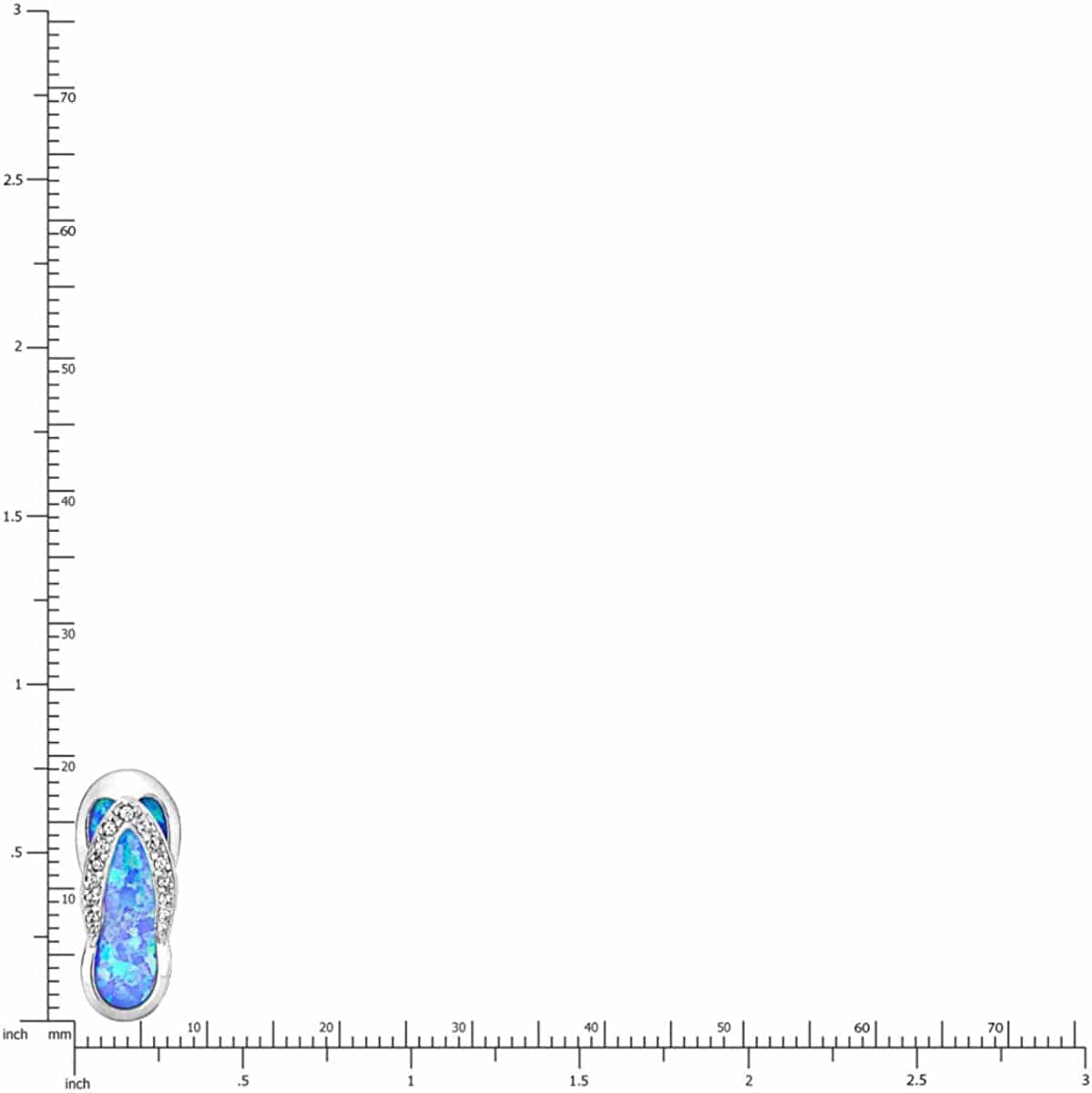 Sterling Silver Flip Flop CZ Accented Necklace Pendant with Simulated Blue Opal and 18" Box Chain