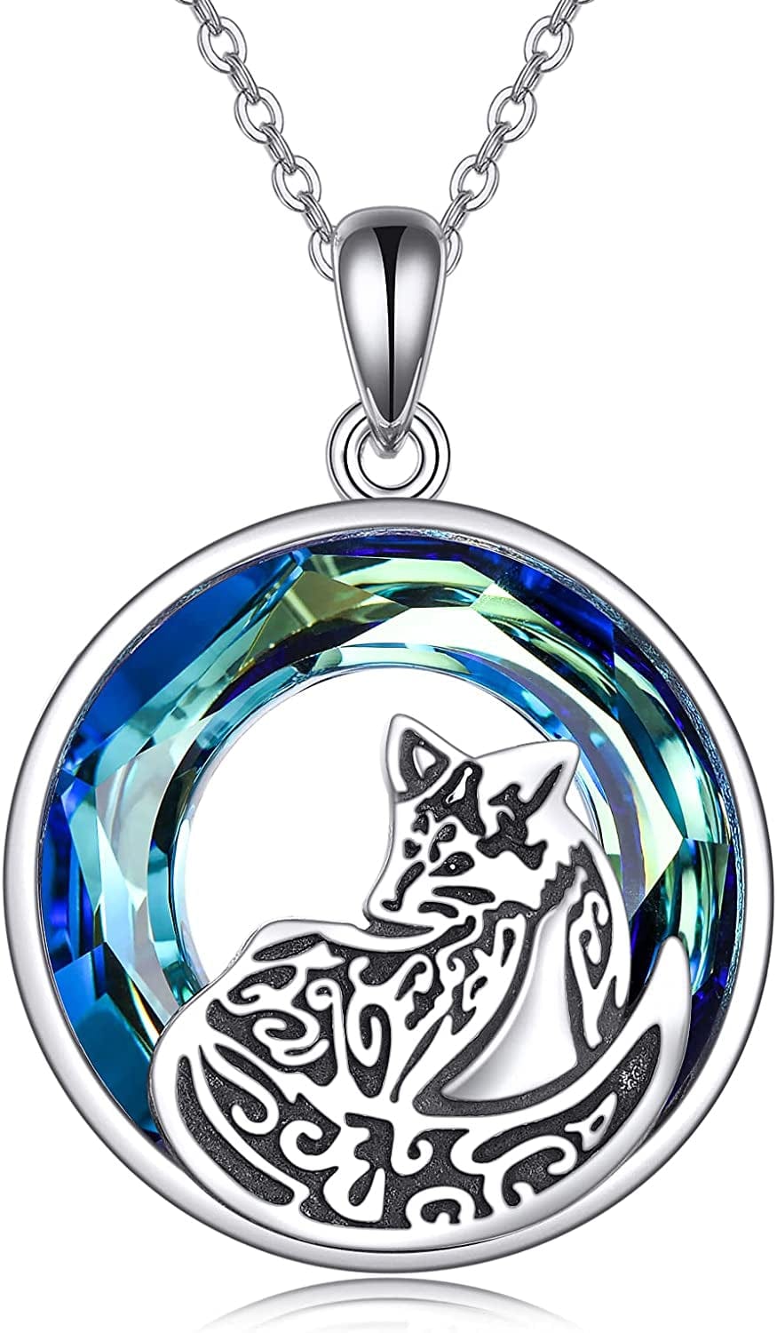 Sterling Silver Fox/Frog Necklace for Women Origami Fox/Frog Moon Necklace Gifts for Women Mom Crystal Vintage Fox