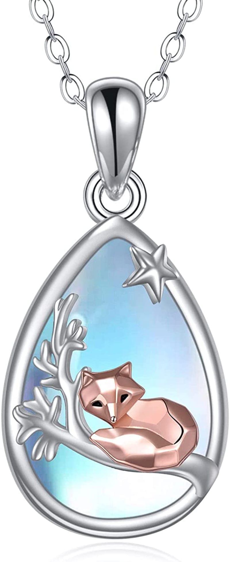 Sterling Silver Fox/Frog Necklace for Women Origami Fox/Frog Moon Necklace Gifts for Women Mom Moonstone Fox