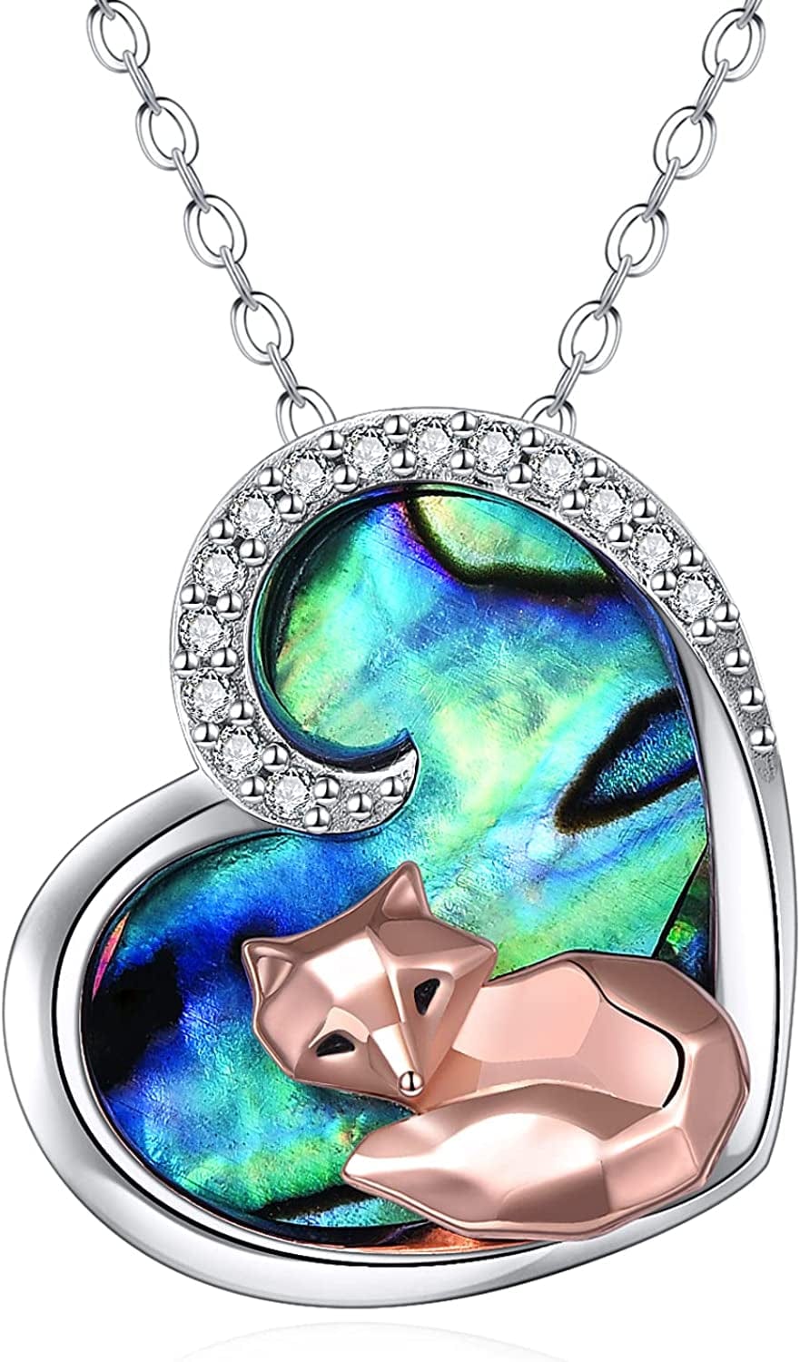 Sterling Silver Fox/Frog Necklace for Women Origami Fox/Frog Moon Necklace Gifts for Women Mom Abalone shell fox