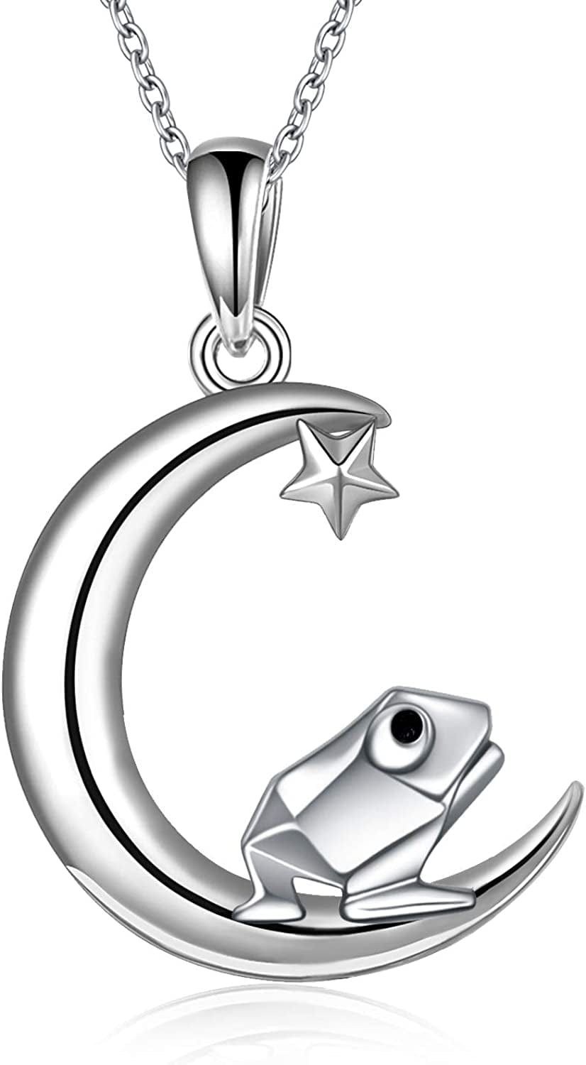 Sterling Silver Fox/Frog Necklace for Women Origami Fox/Frog Moon Necklace Gifts for Women Mom Frog