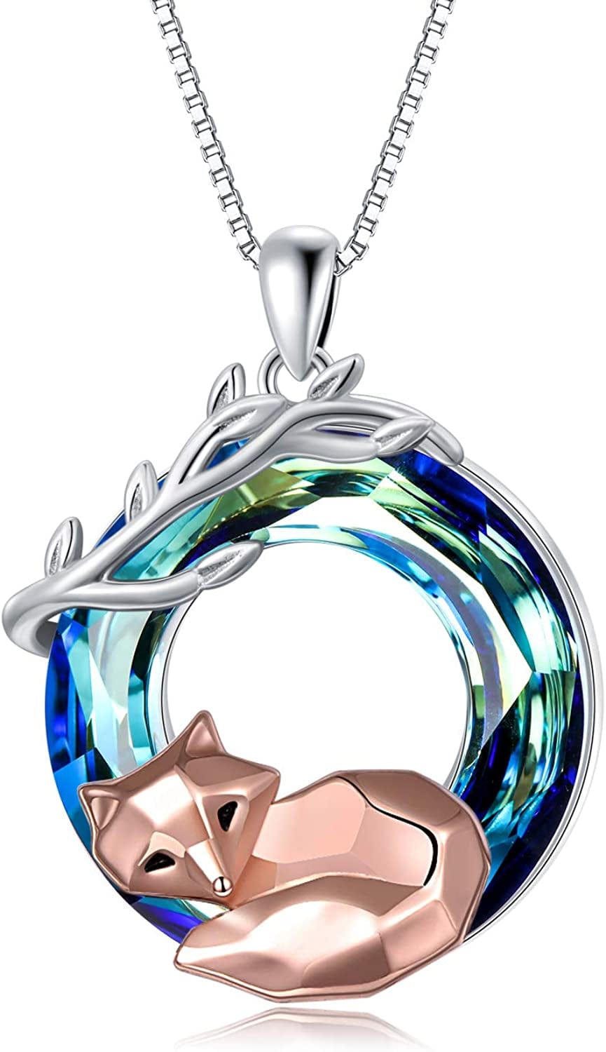Sterling Silver Fox/Frog Necklace for Women Origami Fox/Frog Moon Necklace Gifts for Women Mom Crystal fox