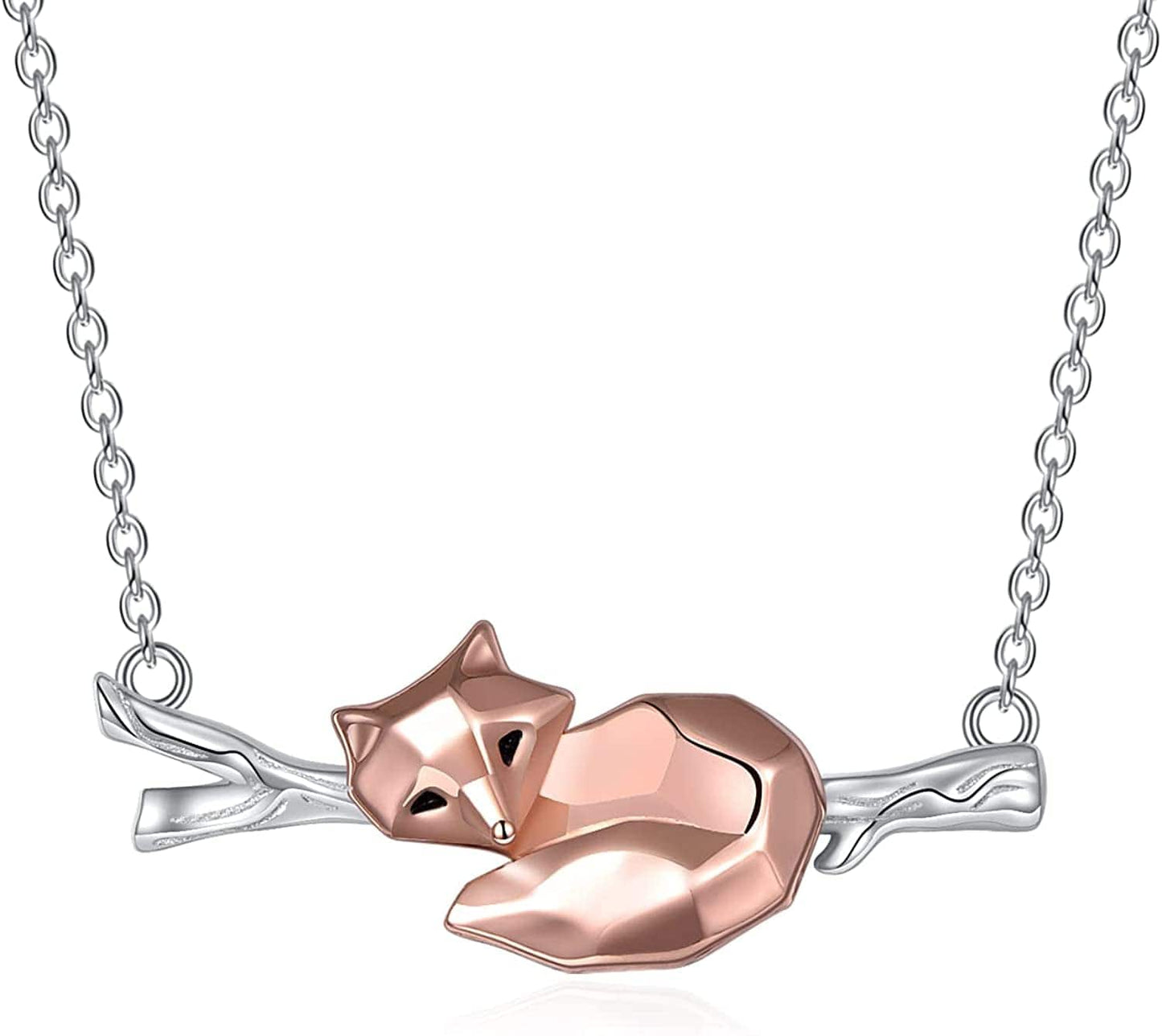 Sterling Silver Fox/Frog Necklace for Women Origami Fox/Frog Moon Necklace Gifts for Women Mom Branch fox