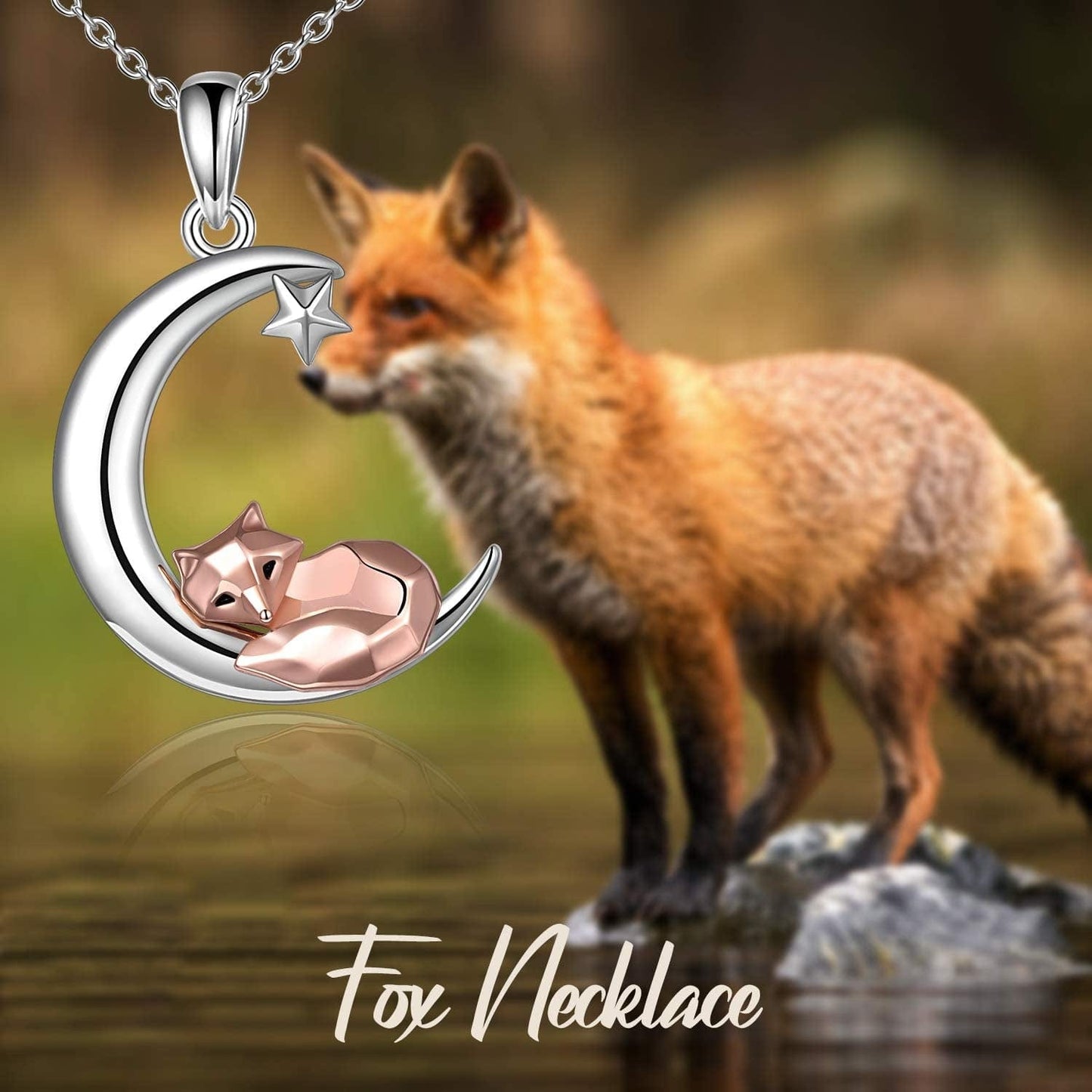 Sterling Silver Fox/Frog Necklace for Women Origami Fox/Frog Moon Necklace Gifts for Women Mom