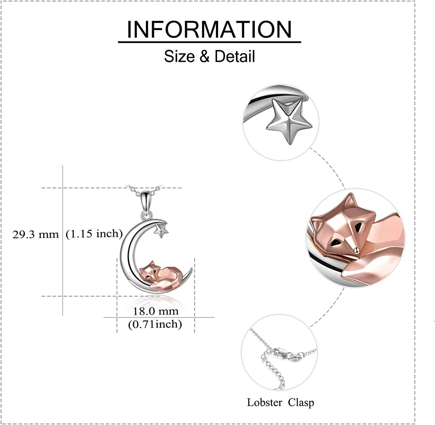 Sterling Silver Fox/Frog Necklace for Women Origami Fox/Frog Moon Necklace Gifts for Women Mom