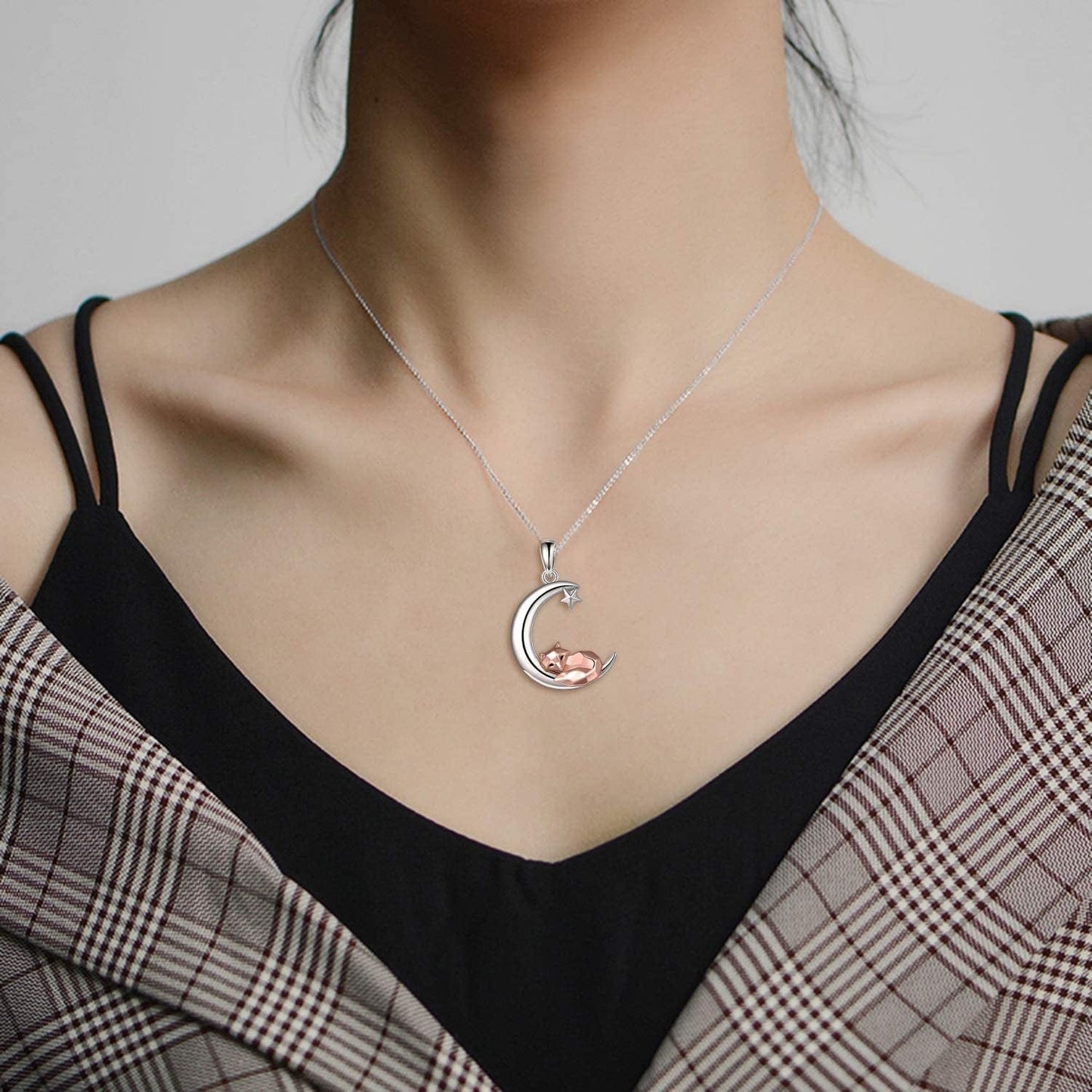 Sterling Silver Fox/Frog Necklace for Women Origami Fox/Frog Moon Necklace Gifts for Women Mom