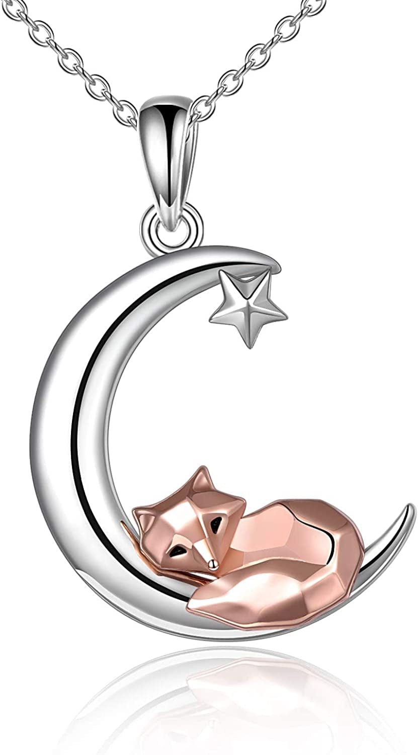 Sterling Silver Fox/Frog Necklace for Women Origami Fox/Frog Moon Necklace Gifts for Women Mom Fox