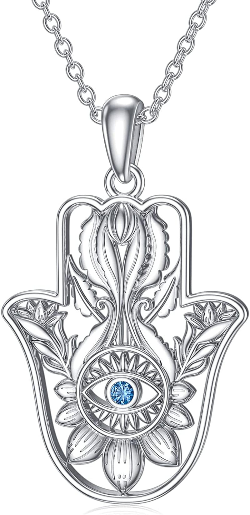 Sterling Silver Hamsa Fatima Necklace Elephant Necklace Blue Eye Pendant Jewelry for Men Women Girls Boy Hamsa Lotus Necklace