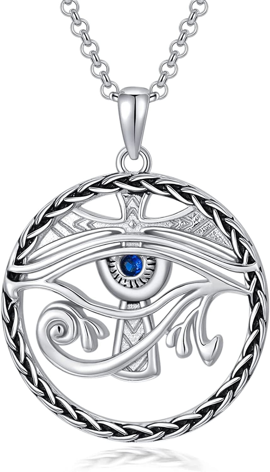 Sterling Silver Hamsa Fatima Necklace Elephant Necklace Blue Eye Pendant Jewelry for Men Women Girls Boy eye of orus necklace