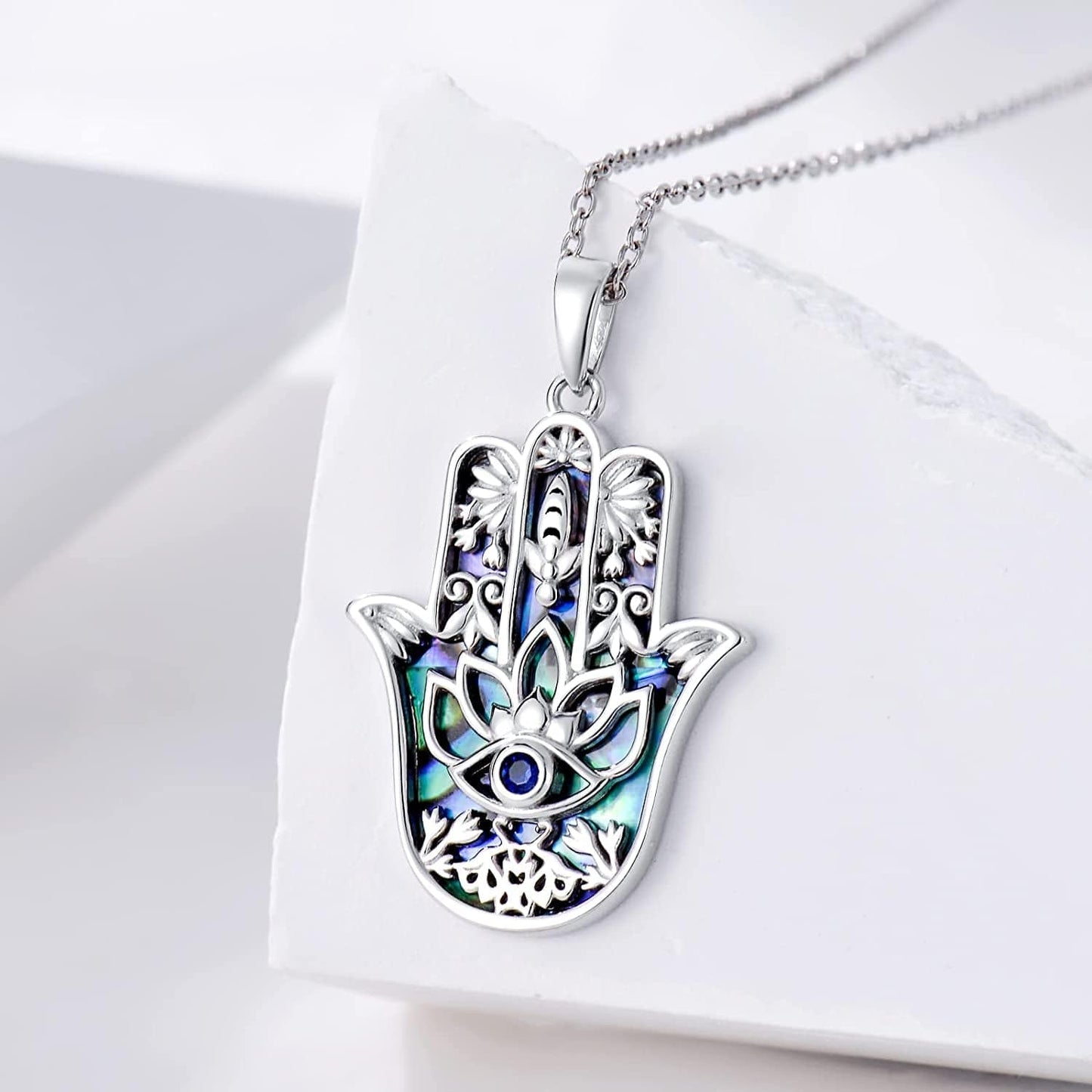 Sterling Silver Hamsa Fatima Necklace Elephant Necklace Blue Eye Pendant Jewelry for Men Women Girls Boy