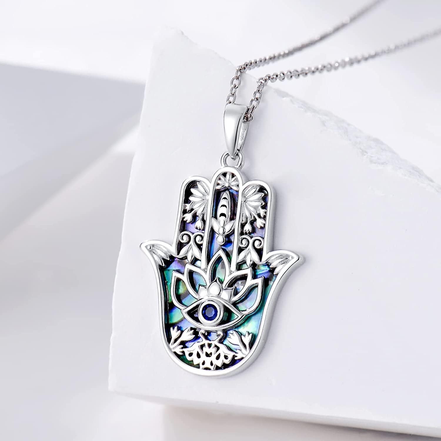 Sterling Silver Hamsa Fatima Necklace Elephant Necklace Blue Eye Pendant Jewelry for Men Women Girls Boy