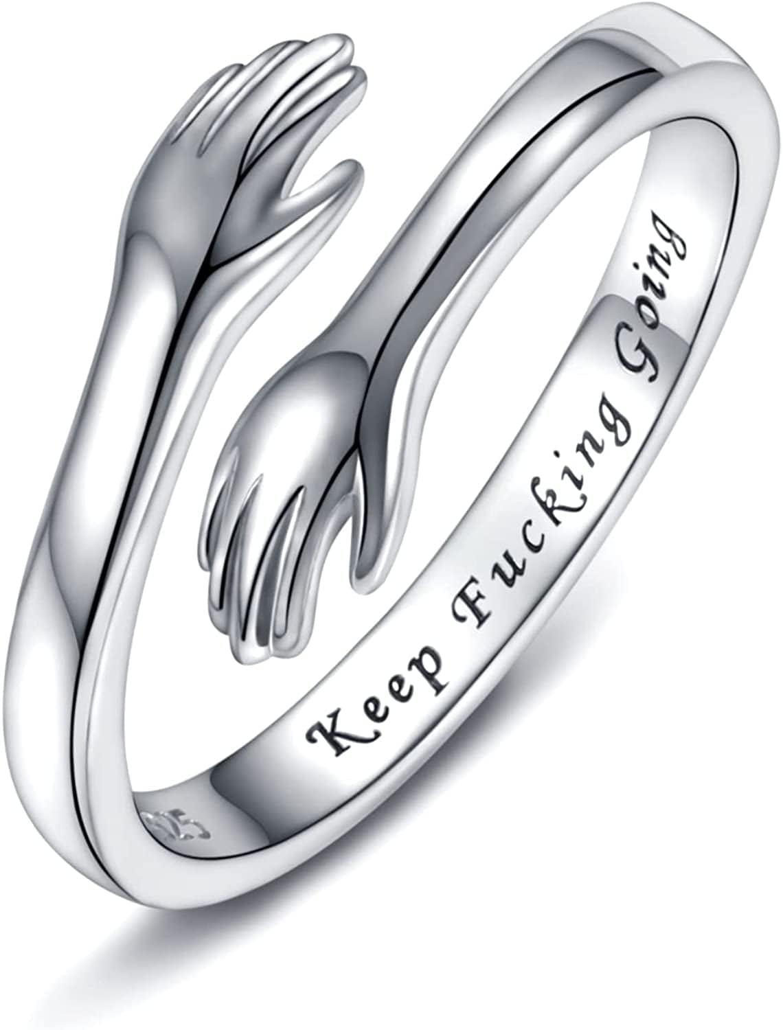 Sterling Silver Hug Ring for Women - Inspirational You Are Enough Keep Going Adjustable Open Wrap Ring Graduation Jewelry Gift for Teens Girls Graduates Keep Going
