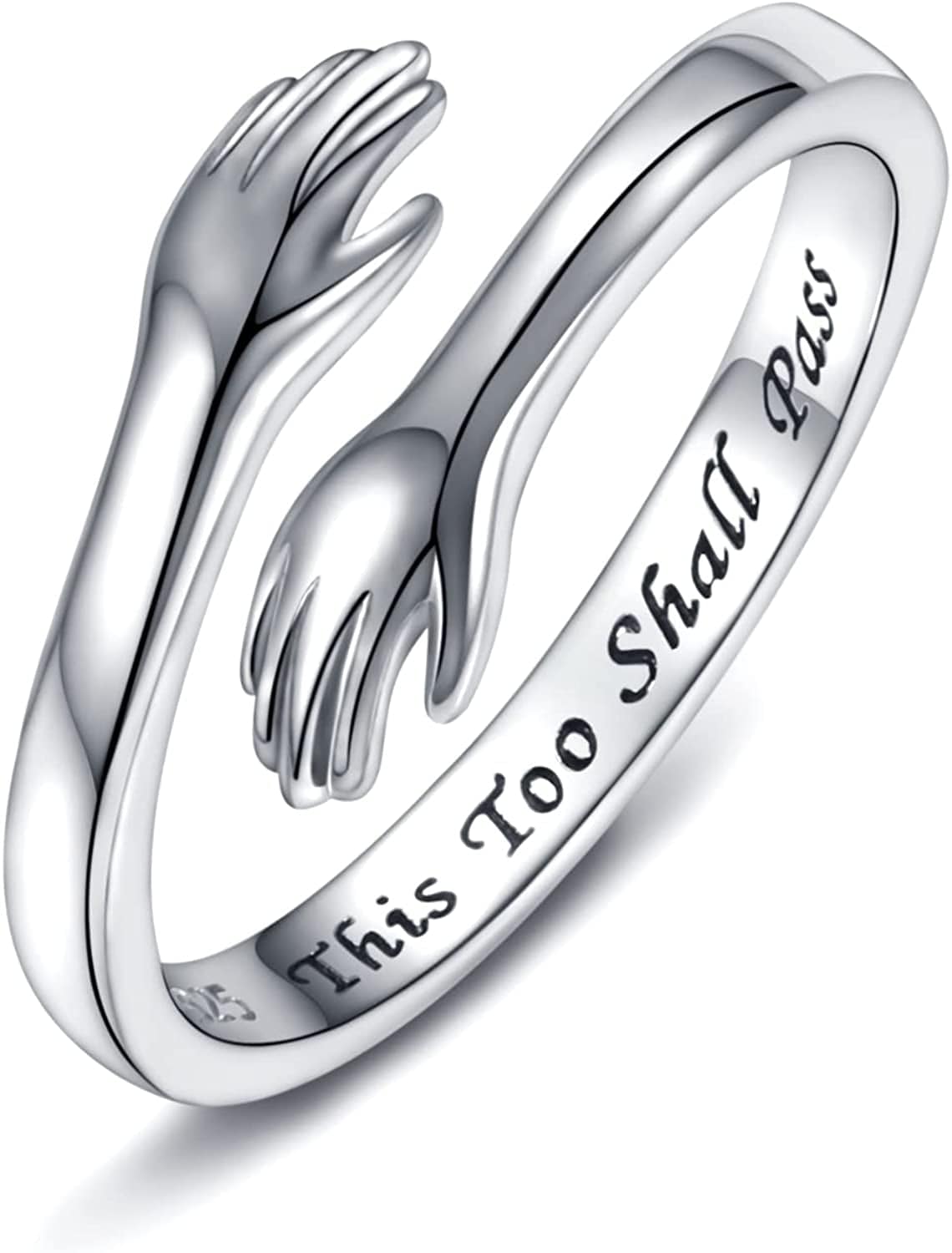 Sterling Silver Hug Ring for Women - Inspirational You Are Enough Keep Going Adjustable Open Wrap Ring Graduation Jewelry Gift for Teens Girls Graduates This too shall pass