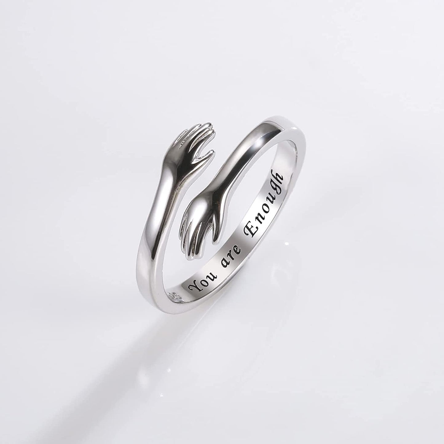 Sterling Silver Hug Ring for Women - Inspirational You Are Enough Keep Going Adjustable Open Wrap Ring Graduation Jewelry Gift for Teens Girls Graduates