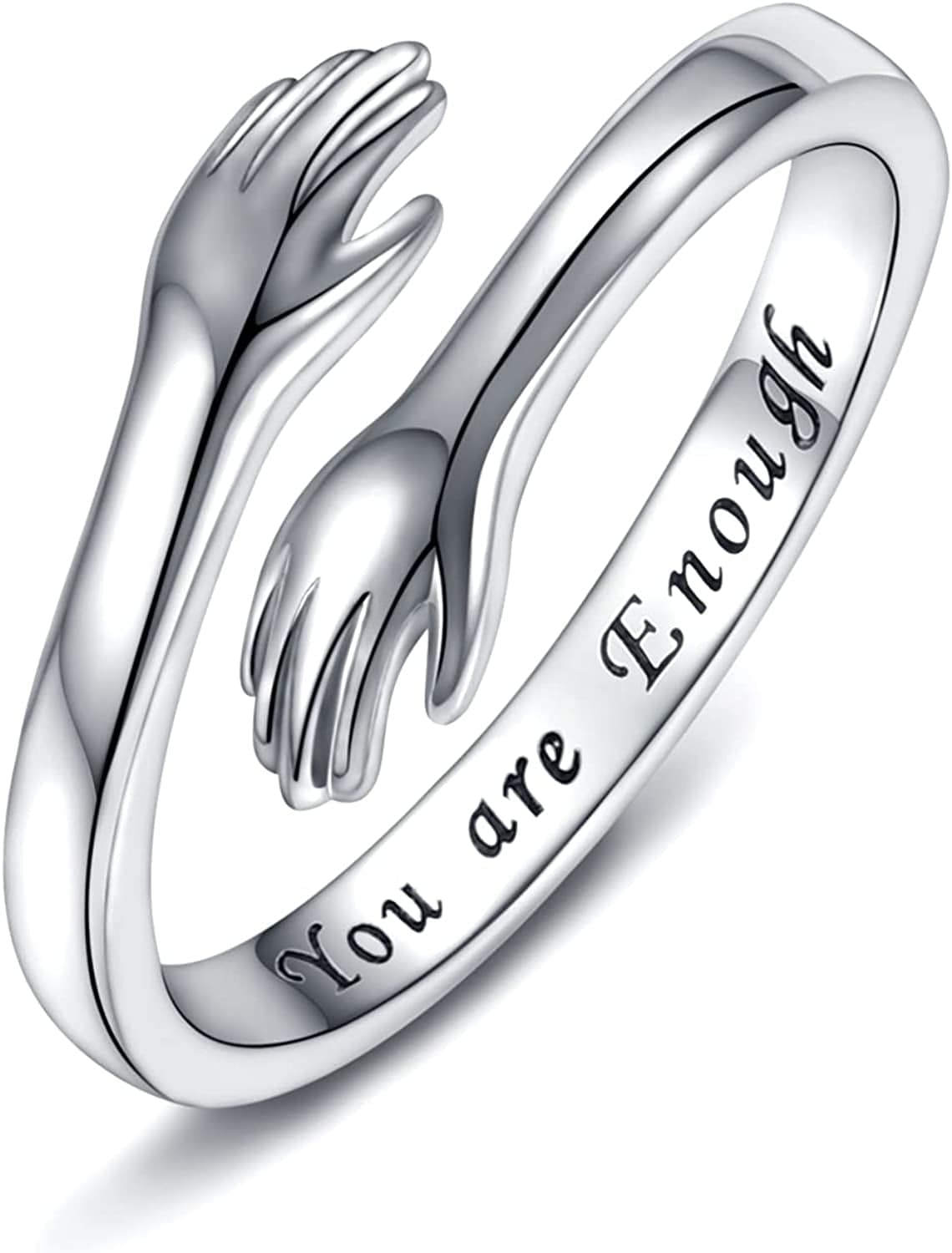 Sterling Silver Hug Ring for Women - Inspirational You Are Enough Keep Going Adjustable Open Wrap Ring Graduation Jewelry Gift for Teens Girls Graduates You Are Enough