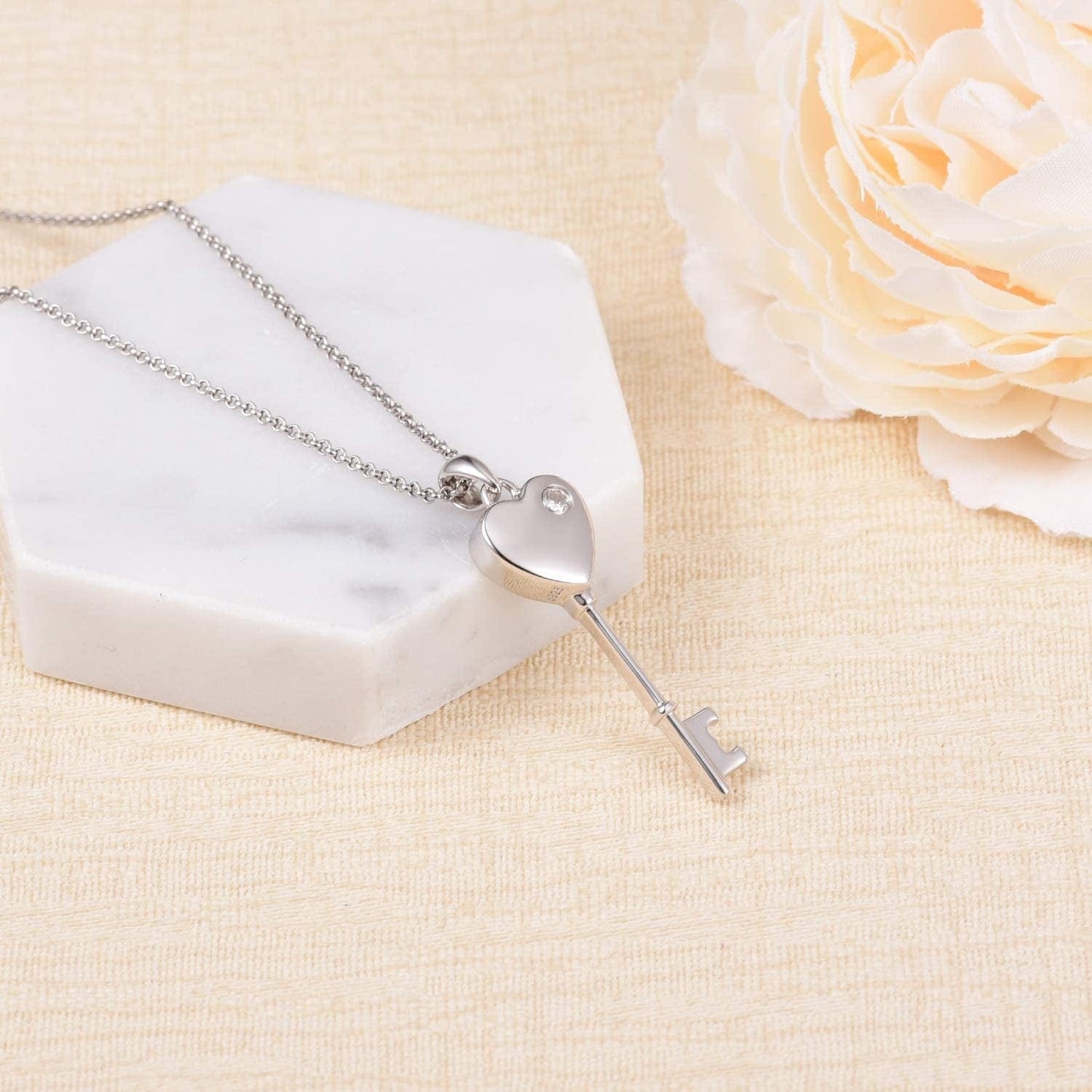 Sterling Silver Key Urn Necklace Heart Shape Urn Pendant Cremation Ashes Keepsake Memorial Jewelry