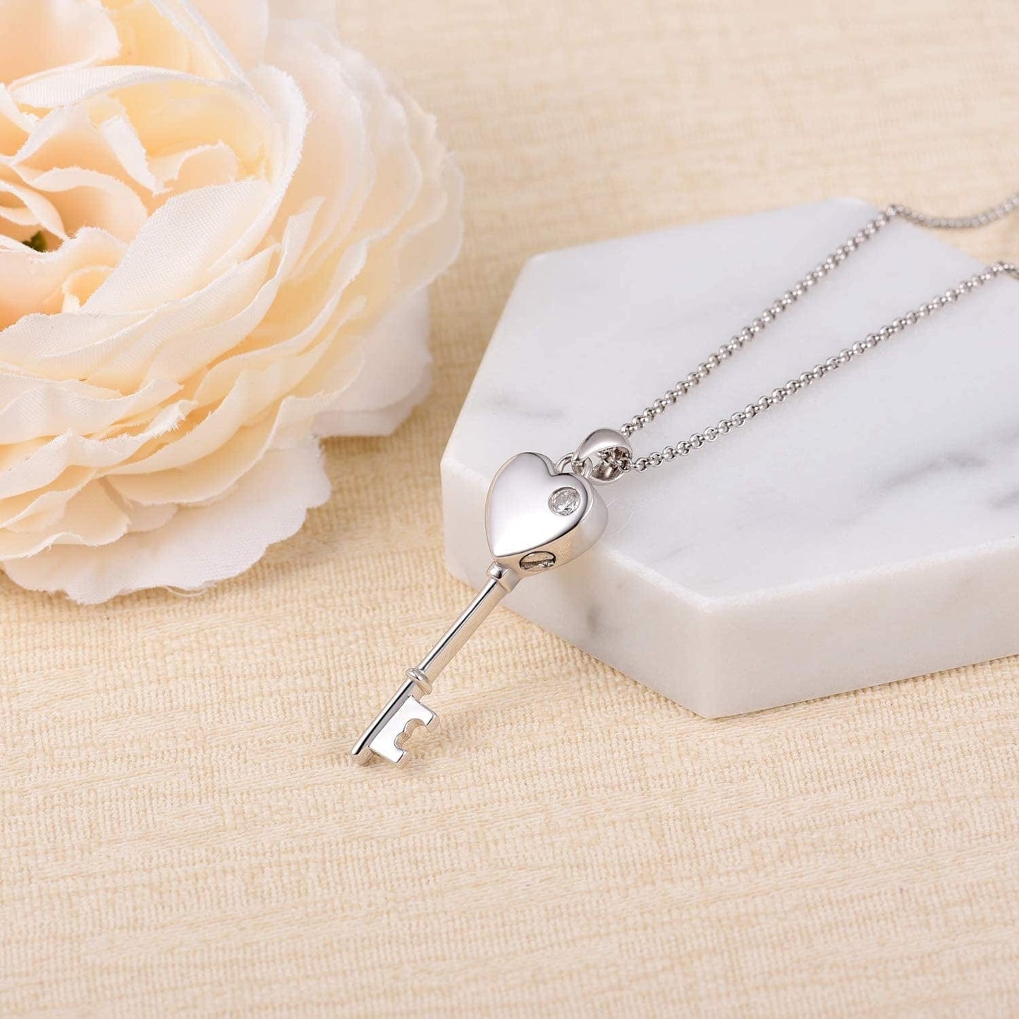 Sterling Silver Key Urn Necklace Heart Shape Urn Pendant Cremation Ashes Keepsake Memorial Jewelry