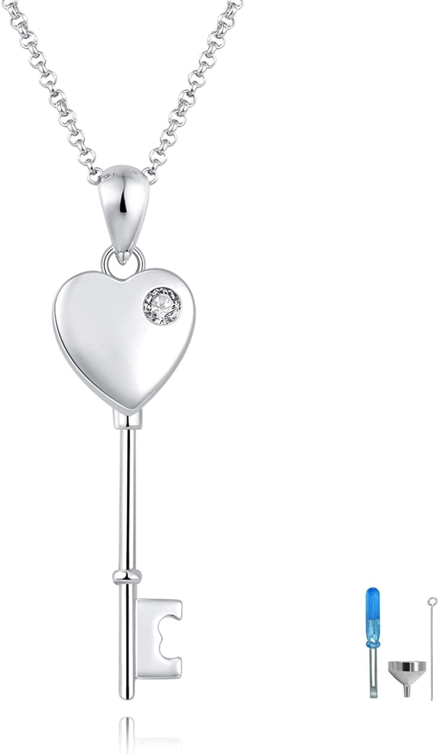 Sterling Silver Key Urn Necklace Heart Shape Urn Pendant Cremation Ashes Keepsake Memorial Jewelry