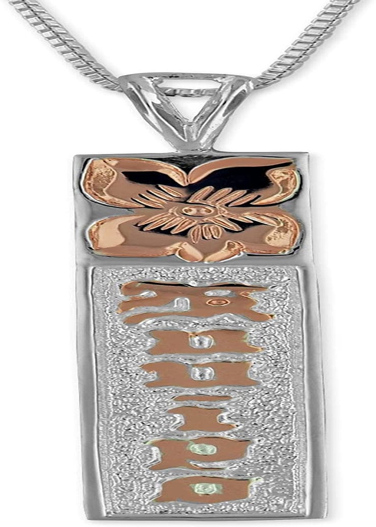Sterling Silver Kuuipo Bar Reversible Pendant Necklace 2. Two Tone Silver & Rose Gold Tone