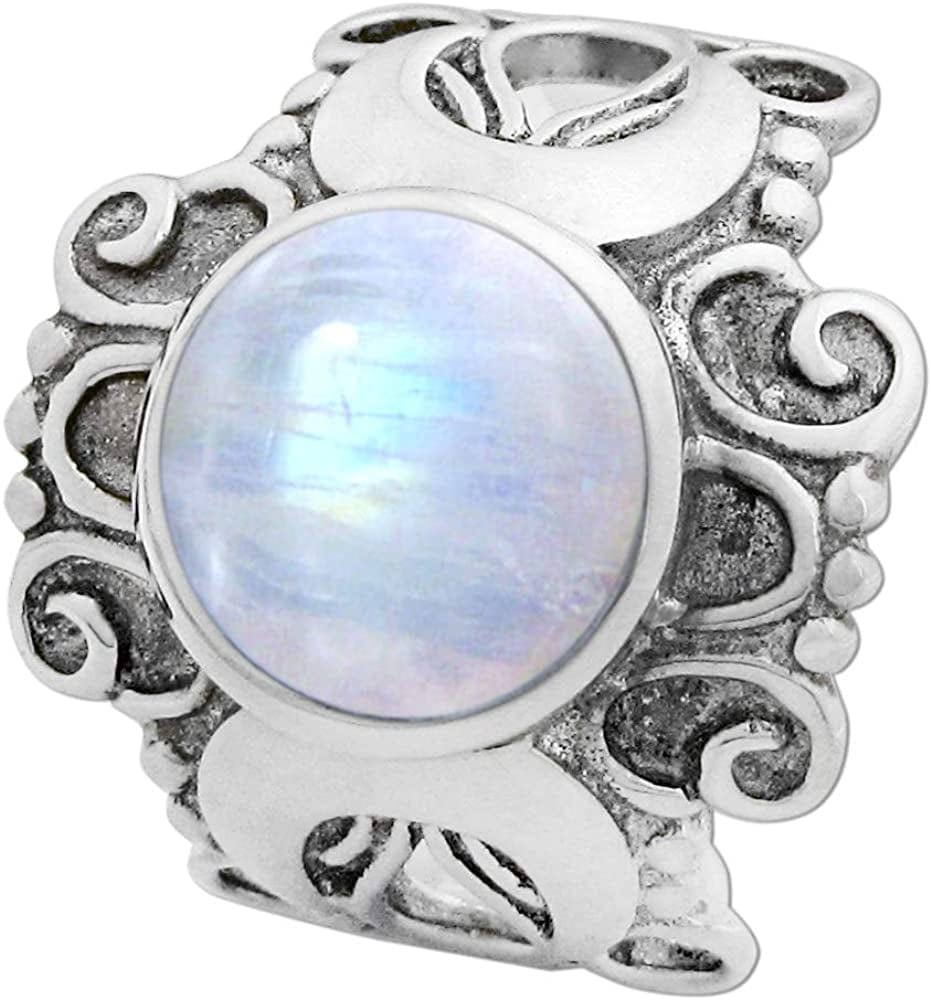 Sterling Silver Large Moonstone Victorian Triple Moon Goddess Ring (Sizes 4-15)