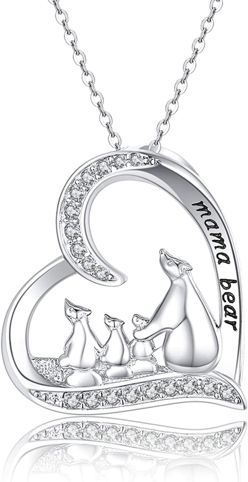 Sterling Silver Mom Necklace Mama Bear Pendant Necklace Jewelry for New Mom Grandmother Women C-mama bear