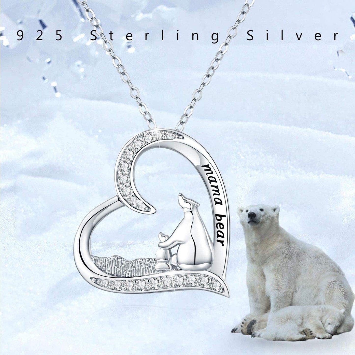 Sterling Silver Mom Necklace Mama Bear Pendant Necklace Jewelry for New Mom Grandmother Women