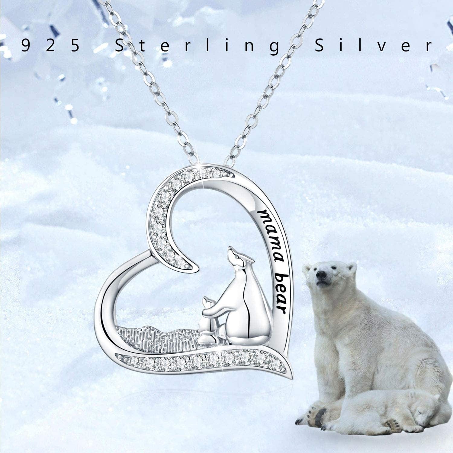 Sterling Silver Mom Necklace Mama Bear Pendant Necklace Jewelry for New Mom Grandmother Women