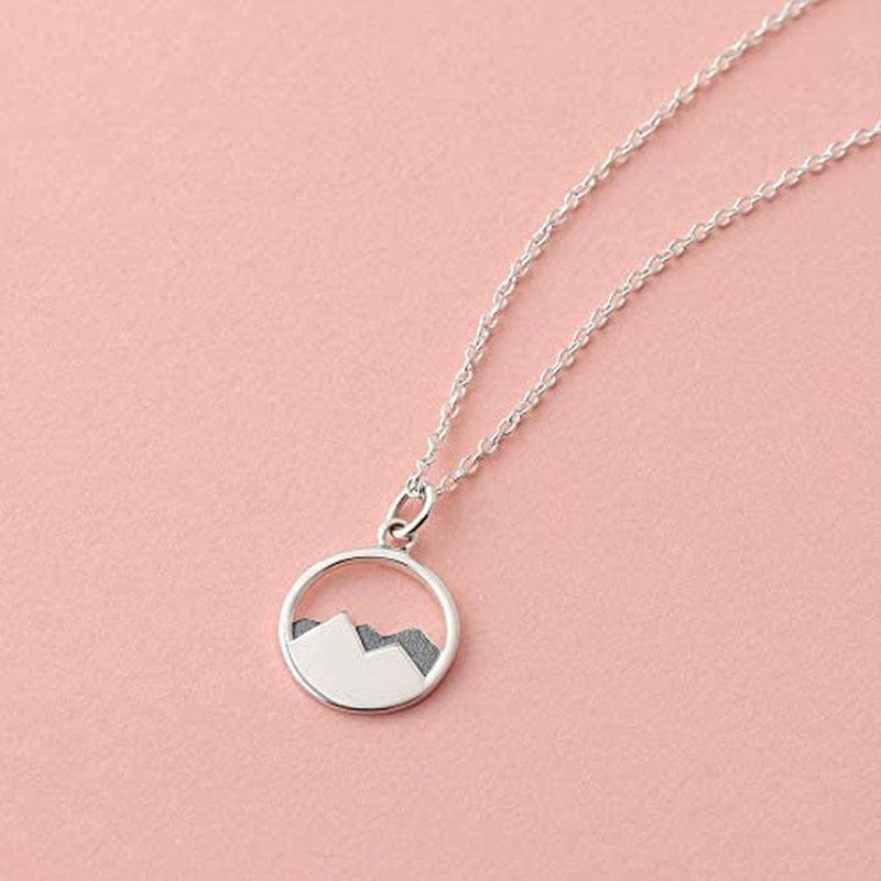 Sterling Silver Mountain Range Peak Circle Pendant Necklace, 18 Inches