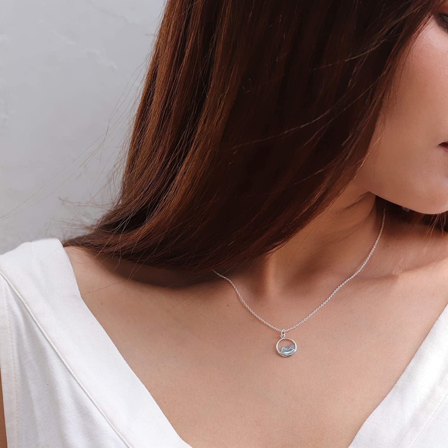 Sterling Silver Mountain Range Peak Circle Pendant Necklace, 18 Inches
