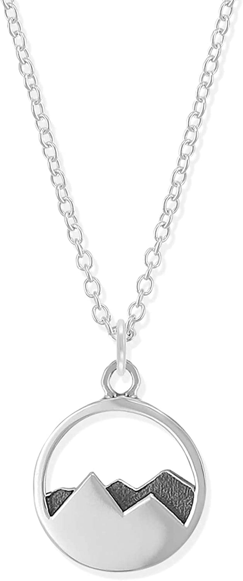 Sterling Silver Mountain Range Peak Circle Pendant Necklace, 18 Inches