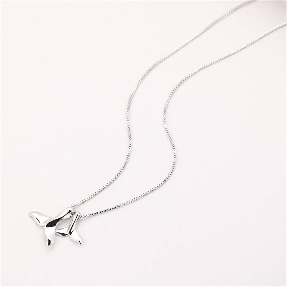 Sterling Silver Necklace with Double Mermaid Tail Pendants for Women Girls Men Delicate Personalized Polished Fish Whale Tail Pendant Dangling 18" Chain Fashion Jewelry