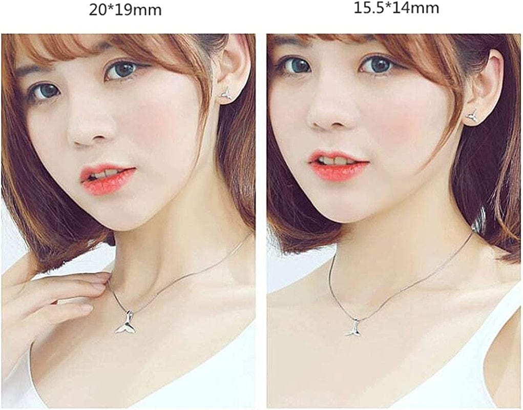 Sterling Silver Necklace with Double Mermaid Tail Pendants for Women Girls Men Delicate Personalized Polished Fish Whale Tail Pendant Dangling 18" Chain Fashion Jewelry