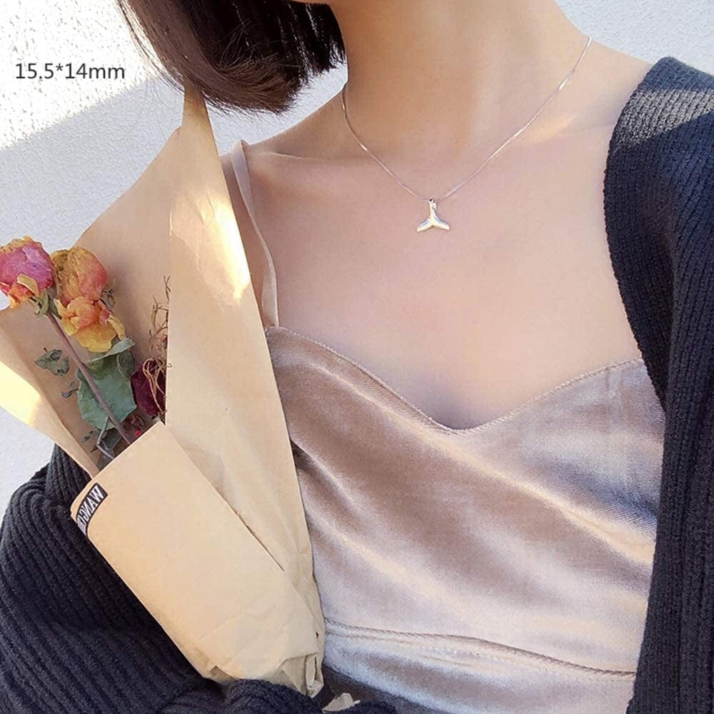 Sterling Silver Necklace with Double Mermaid Tail Pendants for Women Girls Men Delicate Personalized Polished Fish Whale Tail Pendant Dangling 18" Chain Fashion Jewelry