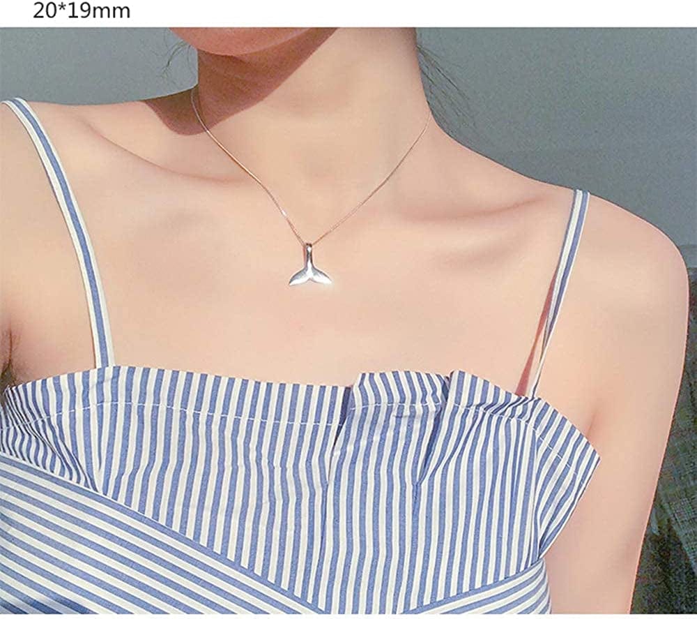 Sterling Silver Necklace with Double Mermaid Tail Pendants for Women Girls Men Delicate Personalized Polished Fish Whale Tail Pendant Dangling 18" Chain Fashion Jewelry