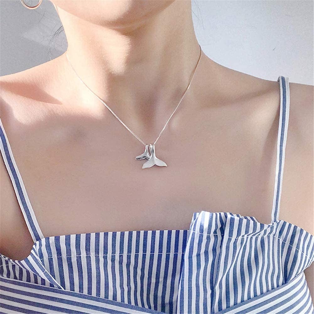 Sterling Silver Necklace with Double Mermaid Tail Pendants for Women Girls Men Delicate Personalized Polished Fish Whale Tail Pendant Dangling 18" Chain Fashion Jewelry