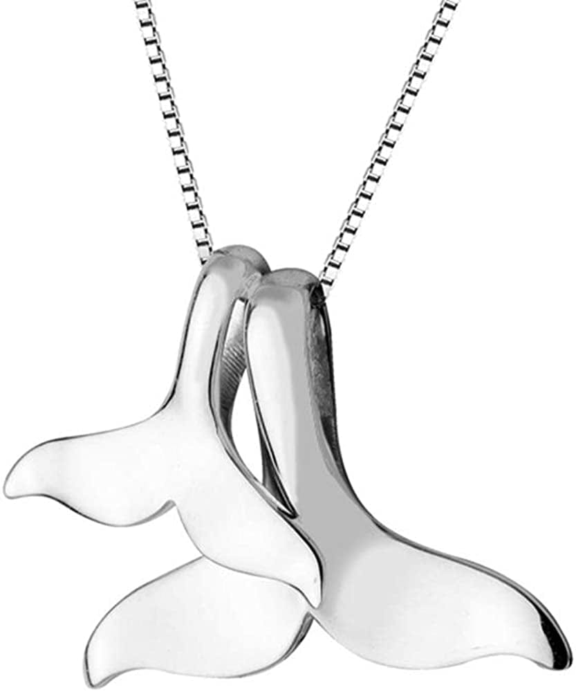 Sterling Silver Necklace with Double Mermaid Tail Pendants for Women Girls Men Delicate Personalized Polished Fish Whale Tail Pendant Dangling 18" Chain Fashion Jewelry