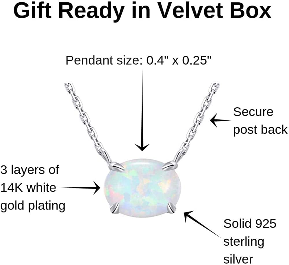 Sterling Silver Opal Necklace, 925 Sterling Silver, Small Dainty Oval Opal Jewelry for Women, Gemstone Necklaces, Womens Jewelry, Simple Rose Gold Necklaces for Women